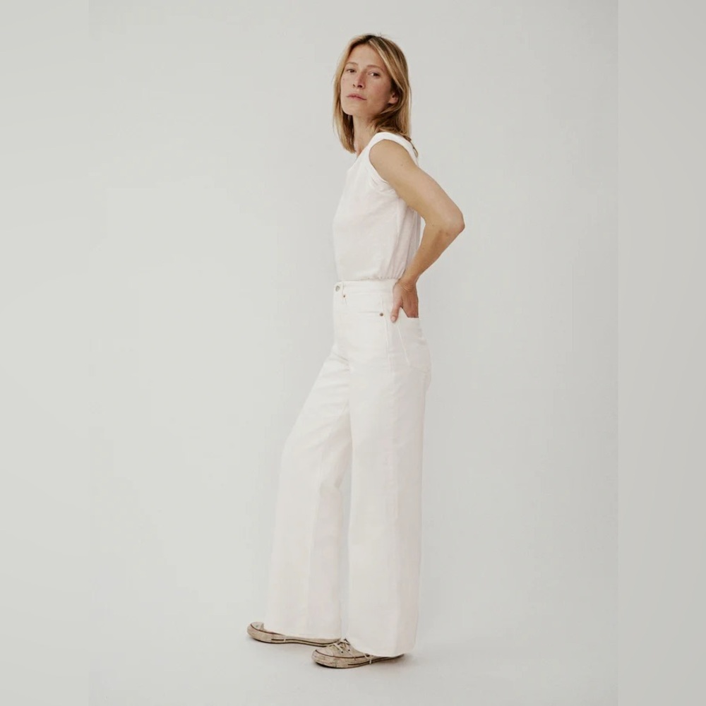 Buck Mason White Flare Wide Leg Jeans